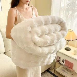 Coperta in peluche di coniglio di flanella Coperta per divano per pisolino da ufficio Coperta bifacciale Coperta universale per aria condizionata per quattro stagioni 1