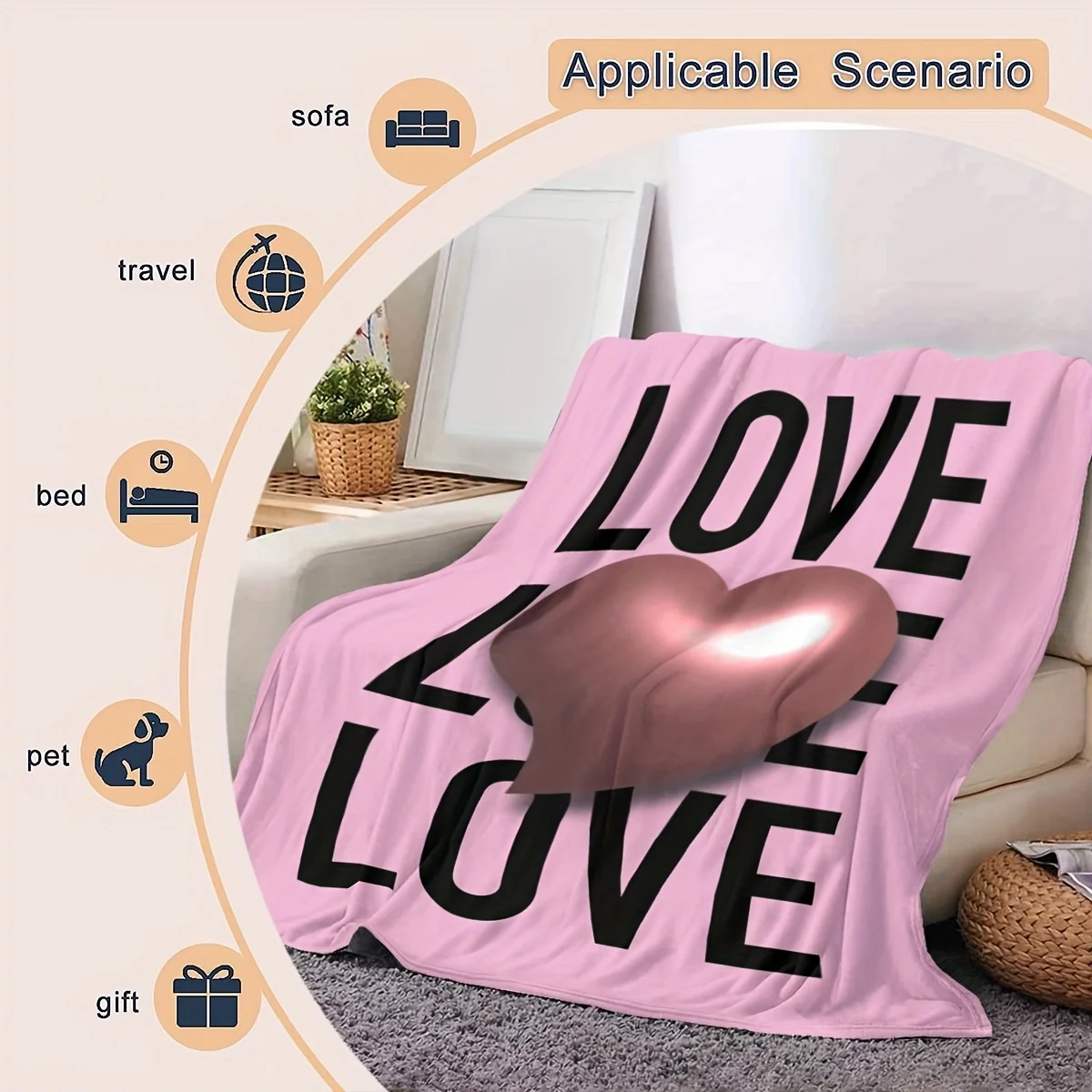 1 coperta in peluche a forma di cuore di San Valentino: coperta in flanella rosa ultra morbida con stampa "LOVE", perfetta per divano, letto o romantico 6
