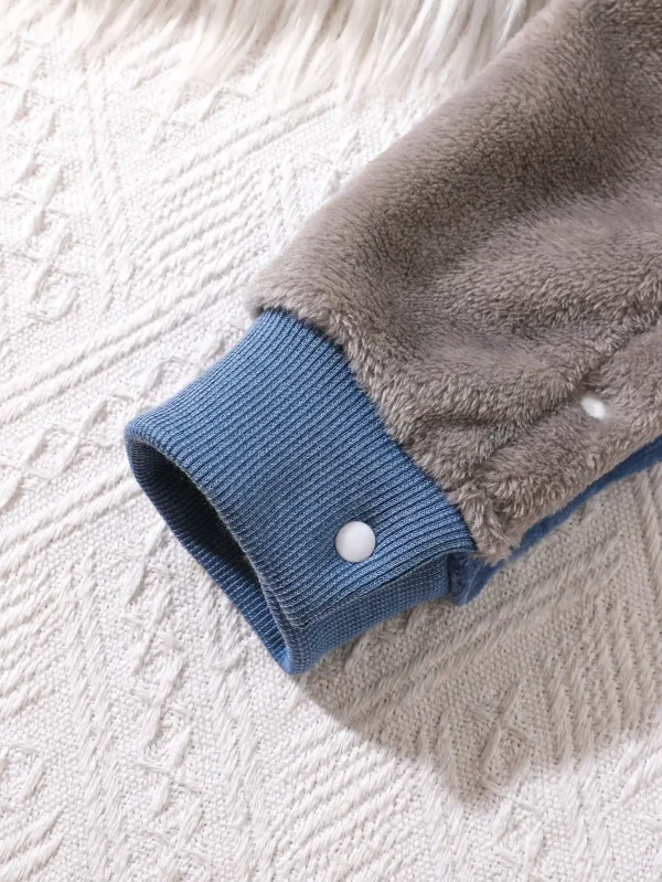 Autunno e inverno bambino velluto caldo confortevole morbido outdoor antivento casual carino tuta a maniche lunghe patchwork stampa di lettere 6