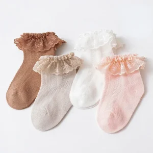 Calzini coreani con volant per bambini Calzini in rete traspirante in cotone tinta unita per neonate Calzini per bambini appena nati 0-8 anni 1