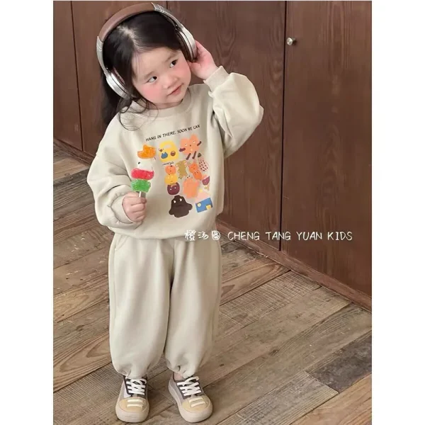 Bambino Carino Set Ragazze Sport Stampa Maglione Pantaloni Della Tuta Vestito Autunno Nuovi Bambini Girocollo Moda Casual Sottile in Due Pezzi 2-8Y 3
