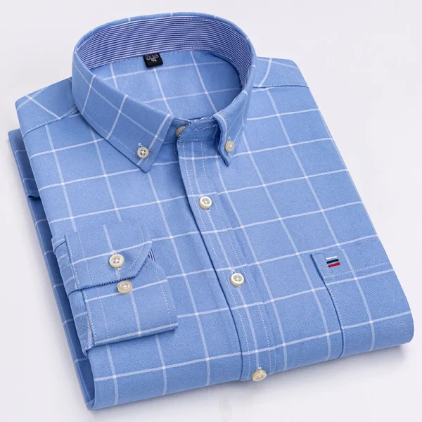 Camicie da uomo in cotone 100% Oxford maniche lunghe plaid morbido vestibilità regolare camicia formale tasca camicetta sociale abiti maschili S-7XL 4