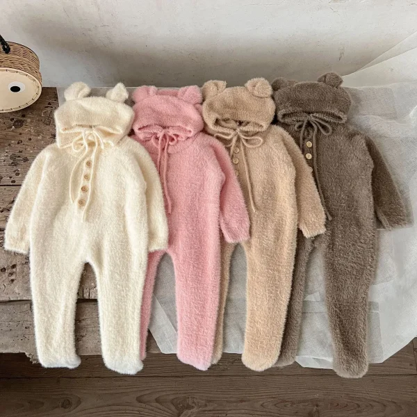 2025 Autunno Inverno Nuovo in Bambini Neonate Ragazzi Set di abbigliamento carino, Pagliaccetto + Cappello per legare i piedi in pelliccia di visone per neonato 1