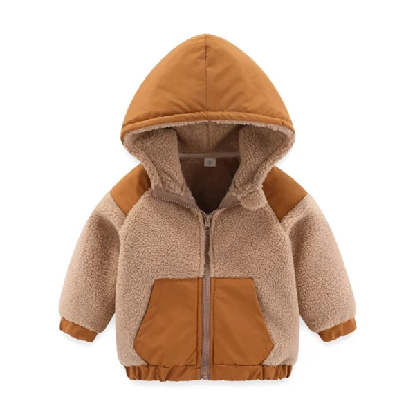 2025 Nuovo Autunno Inverno Ragazzi Giacca in caldo pile Cappotto per bambini Moda Cerniera con cappuccio Capispalla per bambini 1 2 3 4 5 6 7 anni Abbigliamento per bambini 2