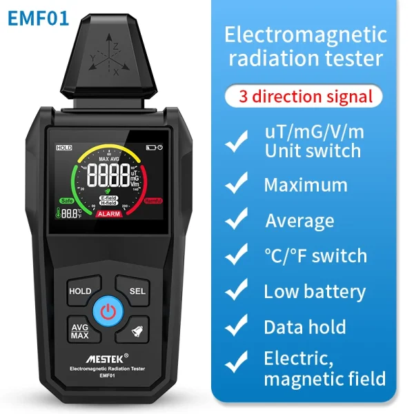 Mestek Misuratore EMF Rilevatore Geiger Rilevatore di radiazioni elettromagnetiche Dosimetro geiger Lettore emf per scansione di campo magnetico elettrico 6
