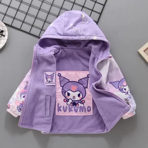 Primavera Autunno Bambini Ragazza Giacca a vento double face Cappotto Adolescente Cartoon Kuromi Stampato Peluche Giacca con cappuccio Capispalla moda per bambini 1