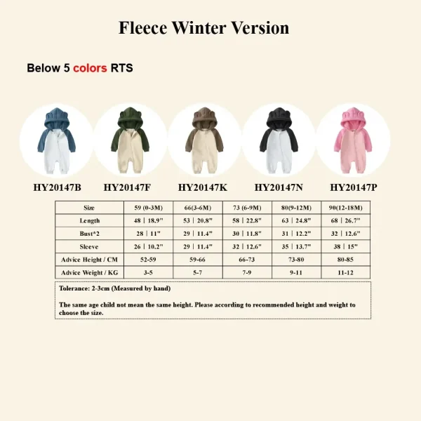 New Winter Baby pagliaccetto vestiti addensare Fleece Bear con cappuccio Warm Infant Onesies Toddler Girl tuta neonato body Boy pigiama 6