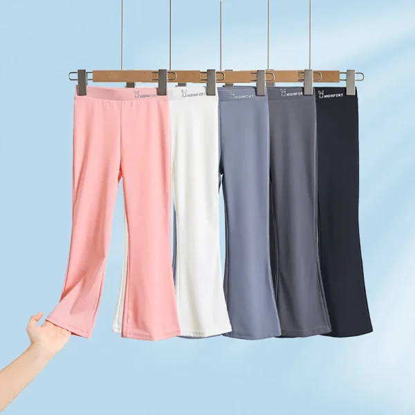 Leggings micro svasati per ragazze, abbigliamento estivo fresco per bambini, tessuto di seta ghiacciata, comodi e traspiranti, pantaloni da yoga, leggings casual per bambini 2