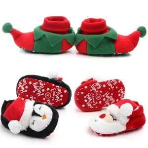 Scarpe da bambino per l'inverno Scarpe da neonato natalizie Simpatico Babbo Natale per ragazzi e ragazze 11CM/12CM/13CM 0-12 mesi Fodera calda all'interno morbido 1