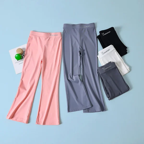 Leggings micro svasati per ragazze, abbigliamento estivo fresco per bambini, tessuto di seta ghiacciata, comodi e traspiranti, pantaloni da yoga, leggings casual per bambini 4