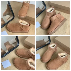 Mini stivali da neve con plateau da donna per donna Pantofole da interno Stivaletti corti foderati in pelliccia di pecora comodi da esterno in pelle scamosciata di mucca 1
