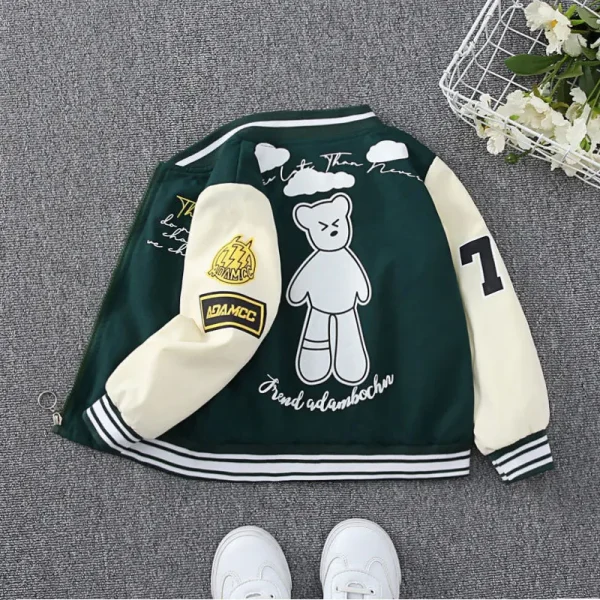 2-12 anni Abbigliamento per bambini 2025 Primavera Autunno Bambini Moda Cartoon Orso Modello Giacca a vento Cappotto Baby Boy Girl Abbigliamento Tuta sportiva 5