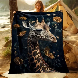 Morbida e accogliente coperta in flanella con stampa giraffa: versatile per letto, divano, campeggio |   Facile da pulire, lavabile in lavatrice |   Dimensioni multiple 1