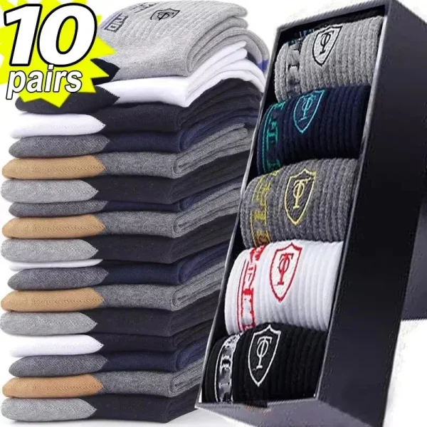 10 paia di calze sportive in cotone traspirante da uomo in fibra di bambù autunno e inverno calzini da uomo assorbimento del sudore deodorante business Sox 1