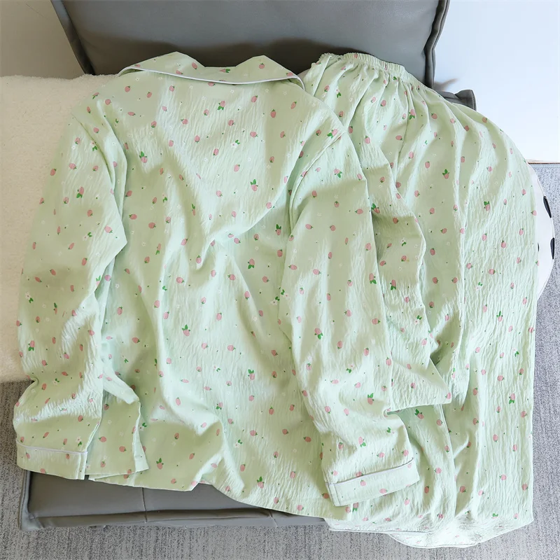 2 pezzi pigiama da donna pigiama da notte set pantaloni a maniche lunghe vestito stampa pesca ventilare morbido e confortevole casa per il tempo libero vestiti per la casa 3