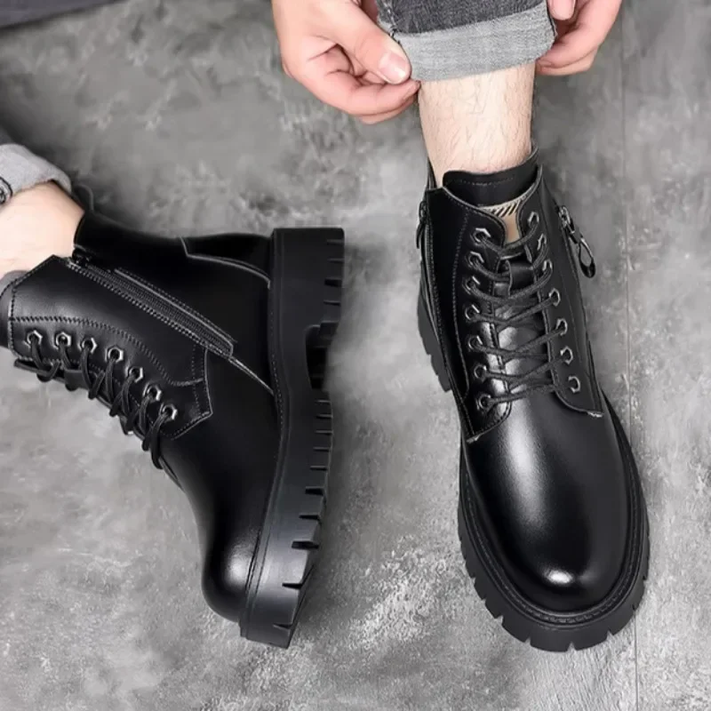 Scarpe in pelle da uomo Stivali da uomo con suola spessa antiscivolo resistenti all'usura Stivaletti ammortizzanti Scarpe maschili Botas Para Hombre 6