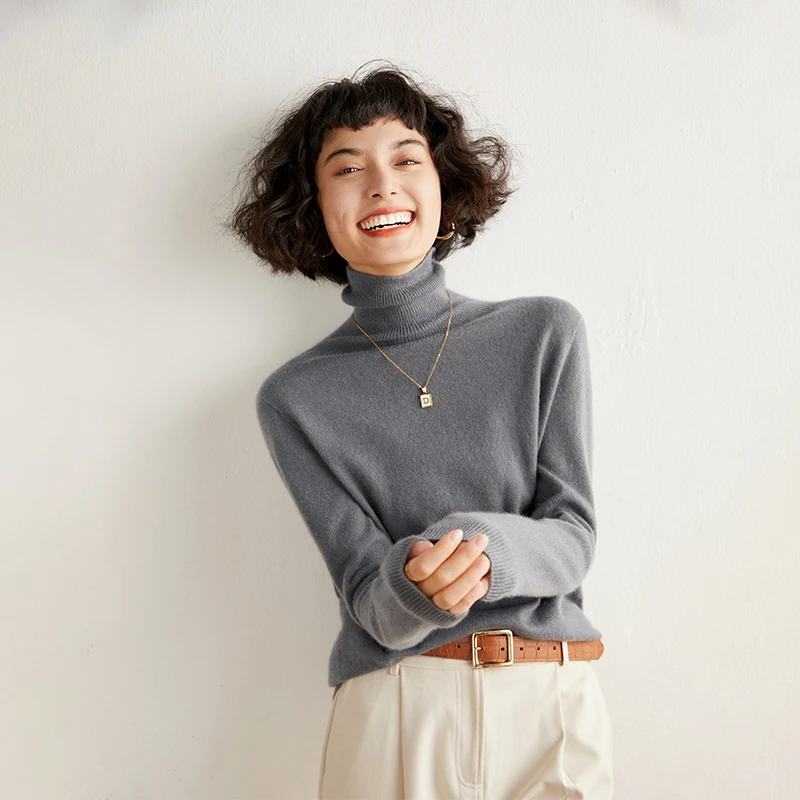 Autunno e inverno nuovo maglione da donna 100% puro cashmere lavorato a maglia pullover a collo alto morbido tinta unita top da donna di vendita caldo 1