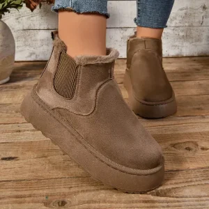 Inverno donna breve peluche stivali da neve caldi scarpe Casual nuova pelliccia scamosciata stivaletti Chelsea appartamenti piattaforma scarpe da donna Botas 1