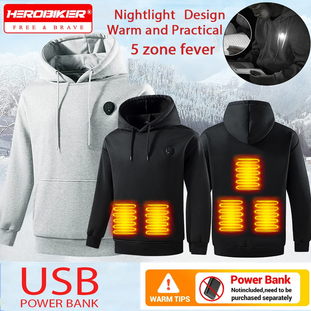 Uomo Donna Felpe con riscaldamento USB Ricaricabile tramite USB 5 zone di riscaldamento Giacca riscaldante leggera Abbigliamento Abbigliamento sportivo termico da esterno 1