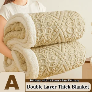 Coperta invernale Sherpa a doppio strato Addensare Coperte calde per letto Coperta per pisolino intagliata 5D Trapunta Trapunte in pile di flanella sfocata in peluche 1