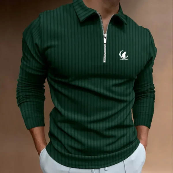 Abbigliamento uomo nuova Polo a righe con cerniera a maniche lunghe. 4