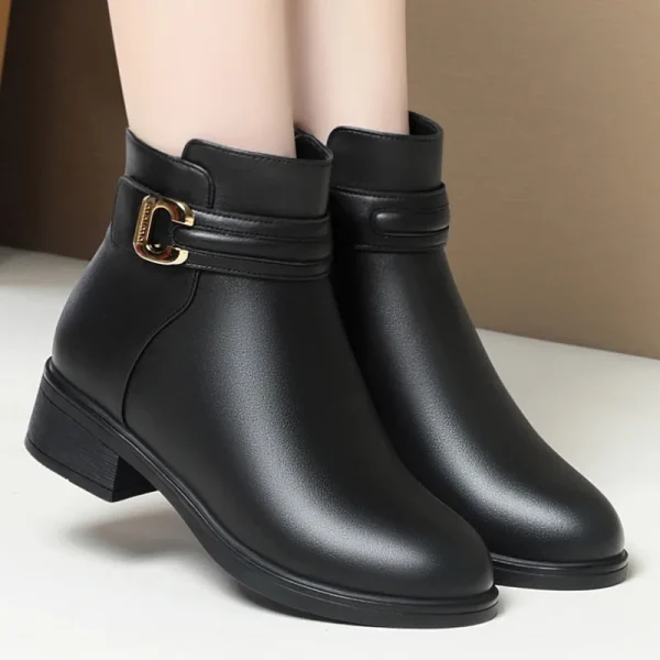 Fondo morbido antiscivolo Keep WarmWomen Leather Pu caviglia scarpe da passeggio in gomma impermeabile ragazze Fashion Ladies Winter Short Boots 2