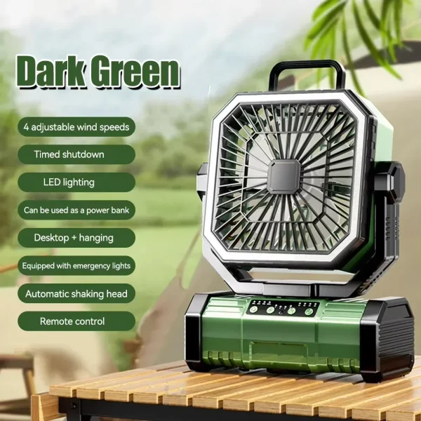 Ventilatore da campeggio con ventola alimentata a batteria da 20000 mAh con 360 °   Gancio per appendere la rotazione per tende da pesca Ventilatore da soffitto da campeggio ricaricabile da scrivania 6