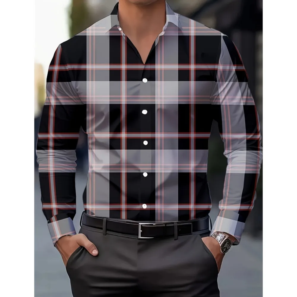 Camicie eleganti da uomo con design a bavero con giunture a colori nuove primaverili Camicie casual con bottoni a maniche lunghe Top da tiro da strada da uomo semplice 4