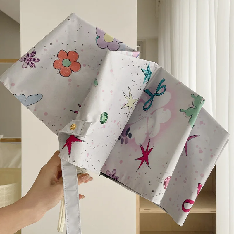 Ombrello pieghevole automatico Fashion Star Butterfly UPF 50+ Rivestimento nero Protezione solare e ombrellone da viaggio compatto antipioggia 3