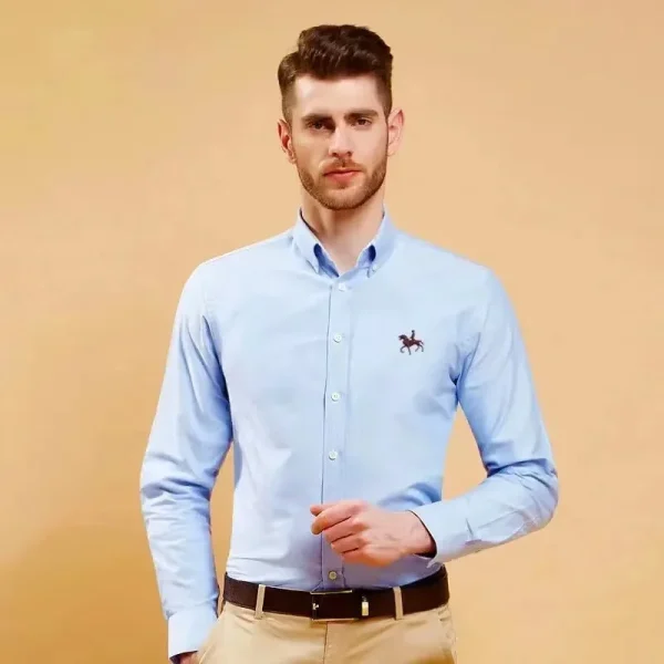 S-6XL Camicie Oxford da uomo a maniche lunghe in puro cotone a righe solide per il tempo libero ricamato cavallo streetwear business pianura ufficio 6XL 5