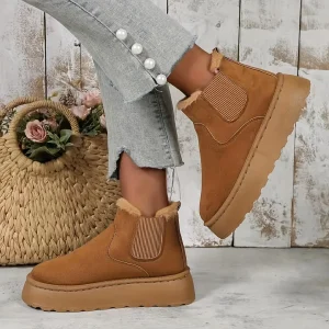 Stivali da neve caldi in peluche corti da donna invernali Scarpe casual Nuovi stivaletti Chelsea in pelliccia scamosciata Scarpe basse da donna con plateau Botas 1