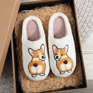 Corgi Pet Pattern ricamato peluche casa con suola spessa comode pantofole di cotone di lana carino caldo antiscivolo pantofole da interno animale domestico mamma regalo amanti dei cani uomini e donne possono indossare 1