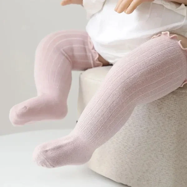 3 paia/lotto neonate calzini pizzo con volant in cotone solido lungo al ginocchio calzini per bambini neonato primavera bambini volant carino Socken 5
