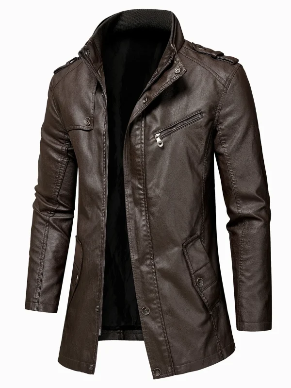 Cappotto da uomo invernale casual giacca in pelle vintage stile Inghilterra Parka da uomo Oumor uomo autunno moda giacca lunga in pelle con tasca calda 6