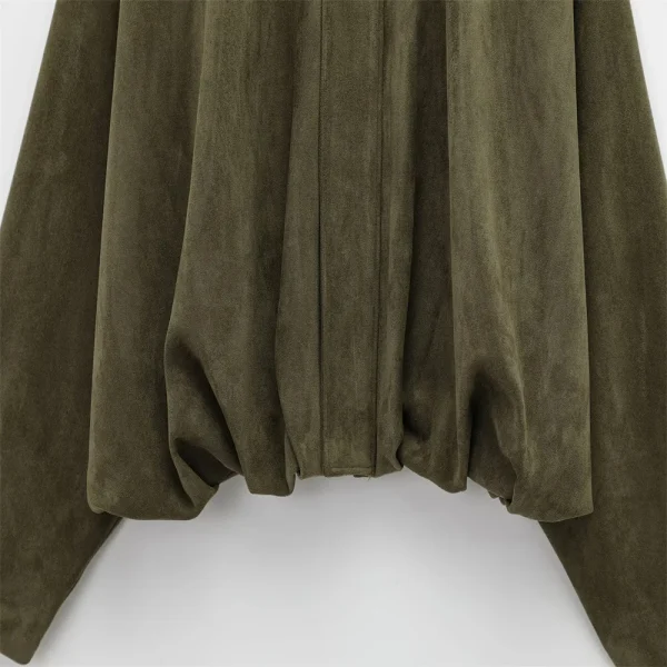 PB&ZA 2025 Giacca da donna con colletto in finta pelle scamosciata e spalline, vestibilità ampia, elegante verde oliva in vendita su AliExpress 6