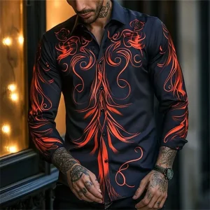 Camicia da uomo modello camicia da strada all'aperto a maniche lunghe stampata abbigliamento moda abbigliamento da strada designer casual traspirante 1
