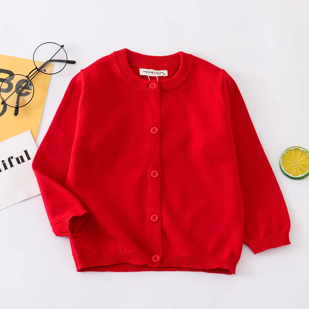 Cardigan maglione rosso per bambini Vestiti per bambini Cardigan scolastico per bambina in cotone Maglieria per ragazze coreane Abbigliamento infantile Bebe 1