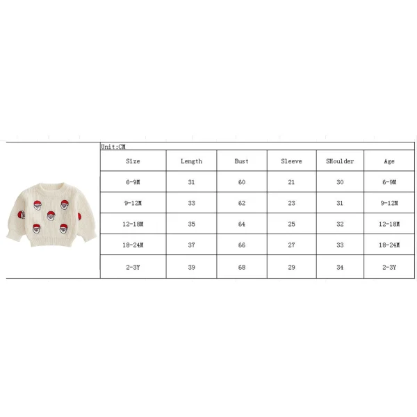 Maglione natalizio per bambino da bambino Top pullover lavorato a maglia a maniche lunghe a costine ricamato con Babbo Natale per l'autunno inverno 6