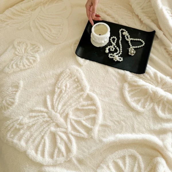Lussuosa coperta jacquard con farfalla in chiffon, scialle morbido e accogliente in flanella, perfetta per divano o letto 6