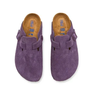 Pantofole da donna con suola spessa viola retrò, scarpe pigre slip-on con punta chiusa per interni ed esterni Muli in pelle scamosciata Mezze pantofole con fibbia 1