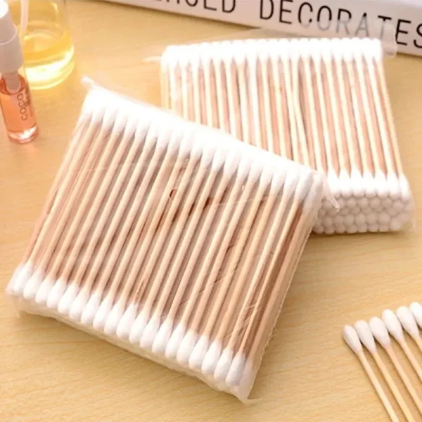 500 pz Doppia Testa Legno Tampone di Cotone Naso Orecchie Pulizia Donne Strumenti di Trucco Lipstik Germogli di Cotone Punta Bastoncillos Oidos 3