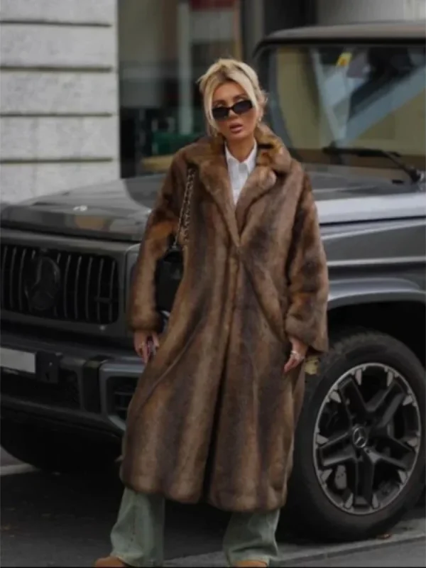Cappotti lunghi da donna in pelliccia sintetica Cappotto allentato a maniche lunghe con risvolto Lady Nuovo quotidiano elegante Casual High Street Capispalla invernale caldo 2025 4