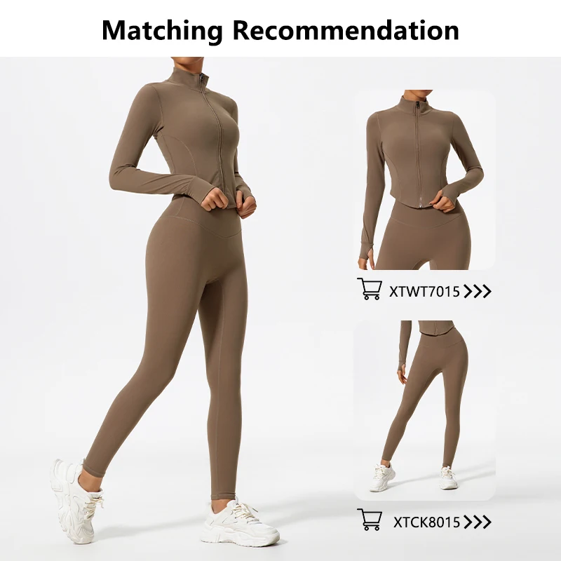 Hearuisavy Tessuti ultra morbidi 2 pezzi Set da palestra a maniche lunghe Donna Abbigliamento da yoga ad asciugatura rapida Leggings da allenamento Tuta Giacche sportive Donna 4