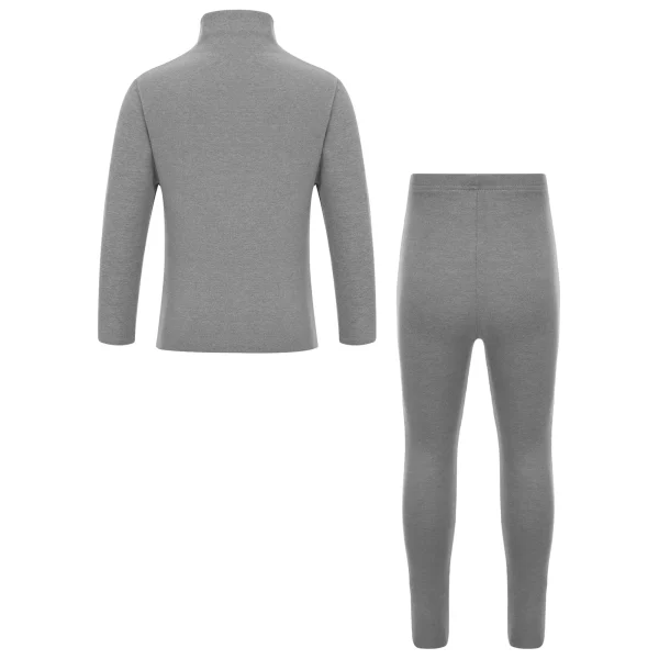 Set di biancheria intima termica tinta unita per bambini e bambine t-shirt a maniche lunghe con collo a lupetto caldo con Leggings elastici in vita 3