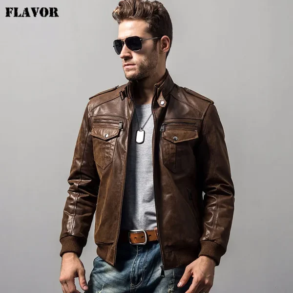 Gli uomini di pelle di cinghiale moto giacca di pelle vera imbottitura di cotone di inverno caldo cappotto uomo giacca di Pelle Genuine 1