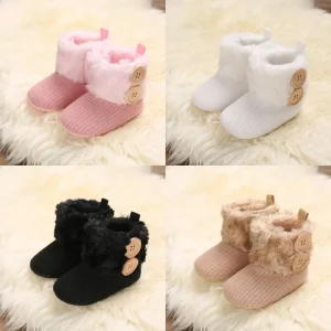 Autunno e inverno Scarpe in cotone da 0 a 1 anno con stivali da neve in peluche Scarpe da bambino con suola calda e morbida per uomini e donne 1