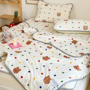 Trapunta estiva in cotone lavorato a maglia con cartoni animati estivi di classe A da 1 pezzo, trapunta sottile lavabile in lavatrice per letto singolo matrimoniale 1