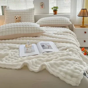 1 pezzo di lusso in finta pelliccia di coniglio coperta morbida calda coperta soffice a strisce bianche per divano pisolino da ufficio singolo doppio plaid di peluche 1