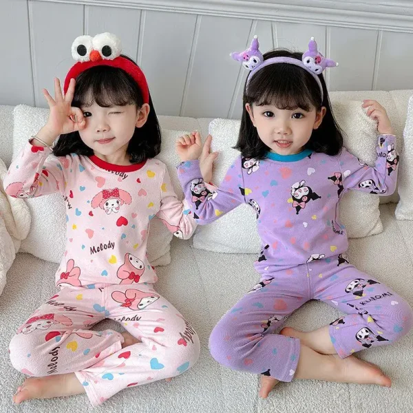 Sanrio Kuromi Bambini Vestiti di Autunno 2 Pezzi My Melody Base Calda Autunno Inverno Autunno Pantaloni Bambino a Vita Media Ragazze Biancheria Intima Set Pigiama 1