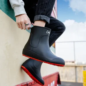 Scarpe da pioggia per coppia estiva da uomo stivali da pioggia caldi a metà polpaccio da donna scarpe antiscivolo impermeabili in velluto invernale scarpe da pesca per autolavaggio 1